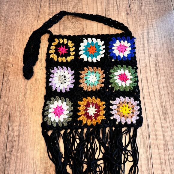 Boho Purse Crochet Multicolor Purse Fringe Bag NEW FAST SHIP Travel Bag - Picture 1 of 4